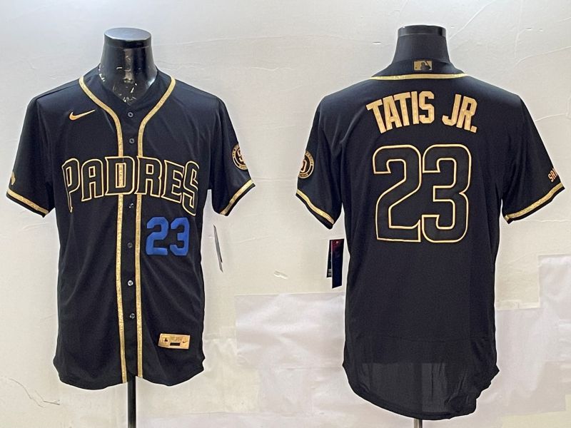 Men San Diego Padres #23 Tatis jr Black Gold Elite 2025 Nike MLB Jersey style 3